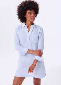The Organic Cotton Gauze Shirt Dress - Striped - Sale
