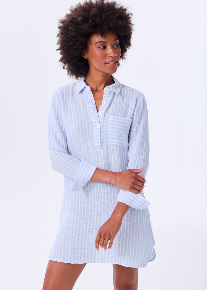 The Organic Cotton Gauze Shirt Dress - Striped - Sale