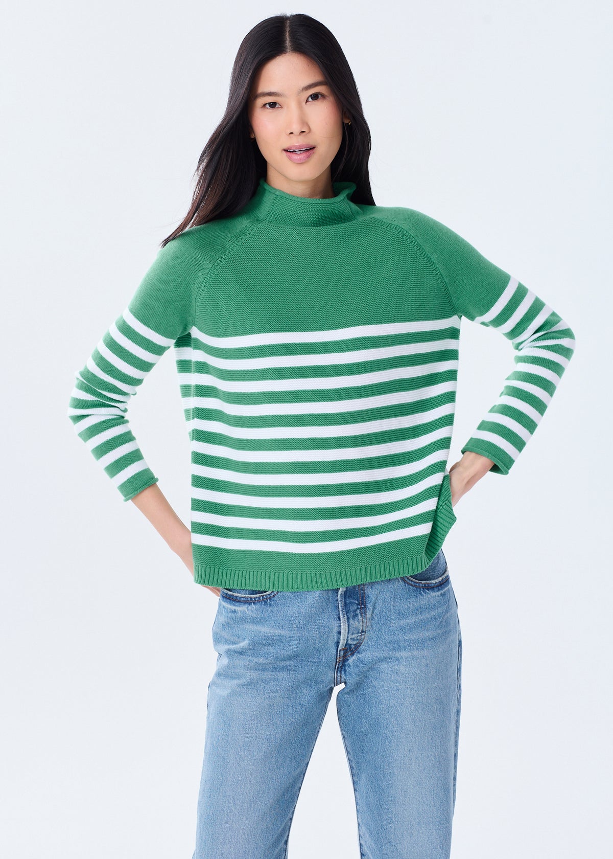 The Cotton Mock Neck - Striped