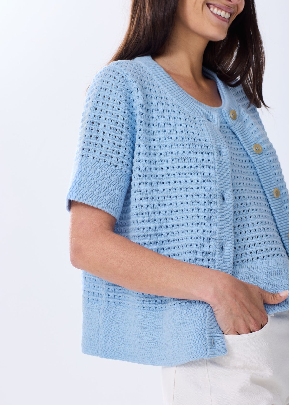 The Short Sleeve Cotton Crochet Cardigan