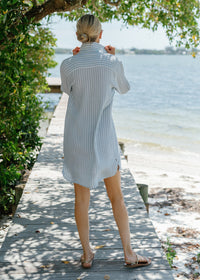 The Organic Cotton Gauze Shirt Dress - Striped - Sale