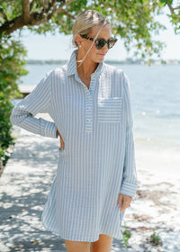 The Organic Cotton Gauze Shirt Dress - Striped - Sale