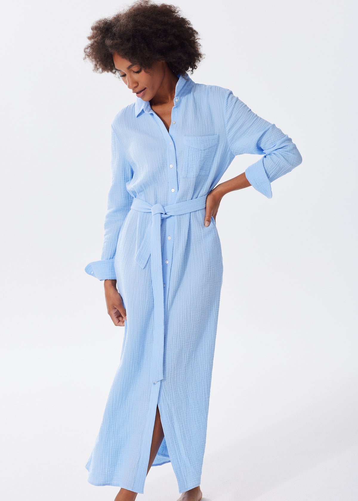 The Organic Cotton Gauze Long Shirt Dress - Double Gauze