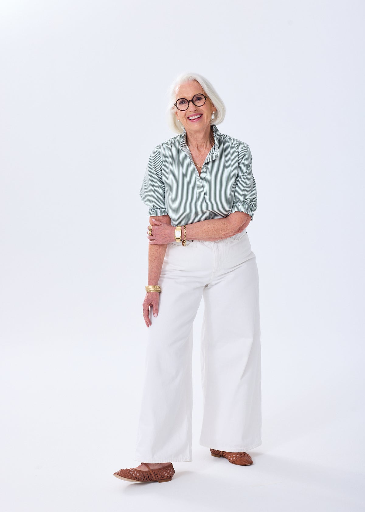 The Short Sleeve Ruffle Blouse - Striped