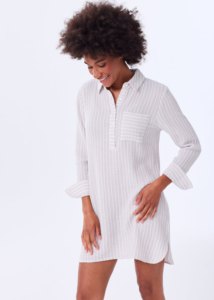 The Organic Cotton Gauze Shirt Dress - Striped - Sale