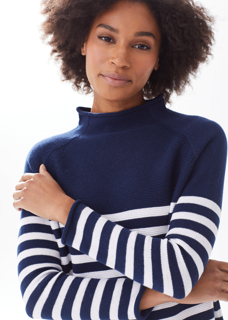 The Cotton Mock Neck - Striped